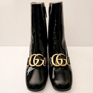 Gucci Patent Leather Boots GG Marmont